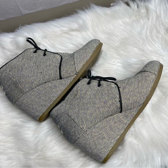 Toms Metallic Linen Desert Wedge Lace Up Ankle Booties 9 - Picture 4 of 9